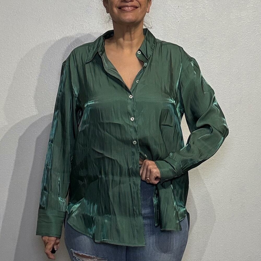 By Anthropologie Green Shine Buttondown Shirt Sz M
